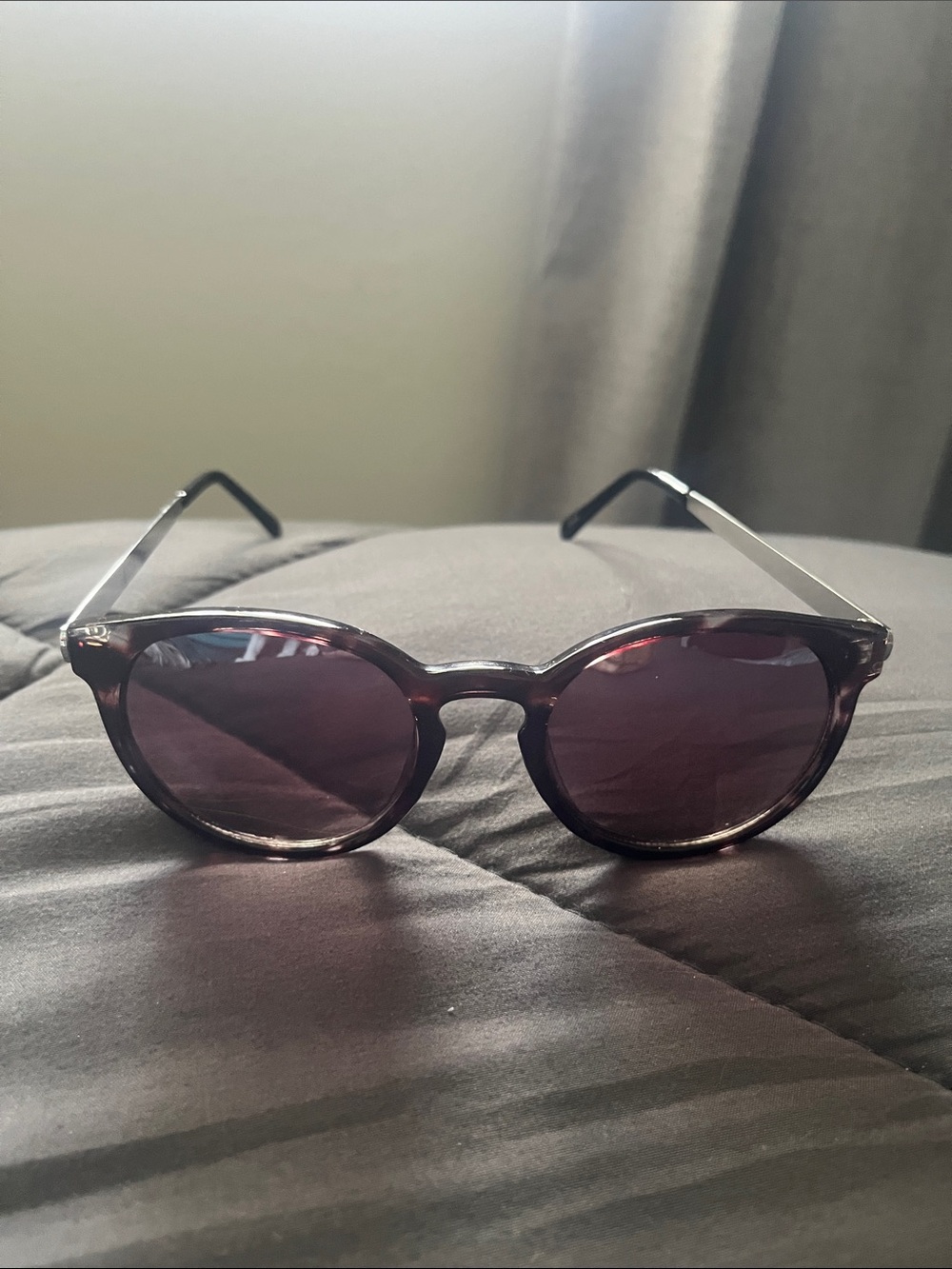 LOFT Round Tortoiseshell Frame Sunglasses with Purple Lenses